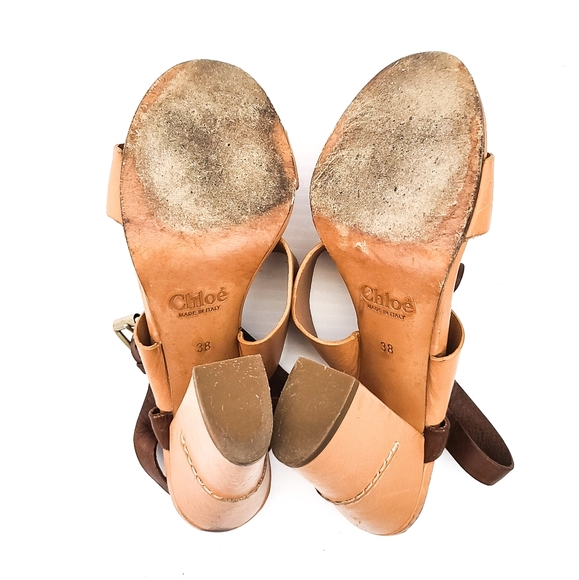 Chloe Camel and Brown Block Heel Sandal - Picture 6 of 8